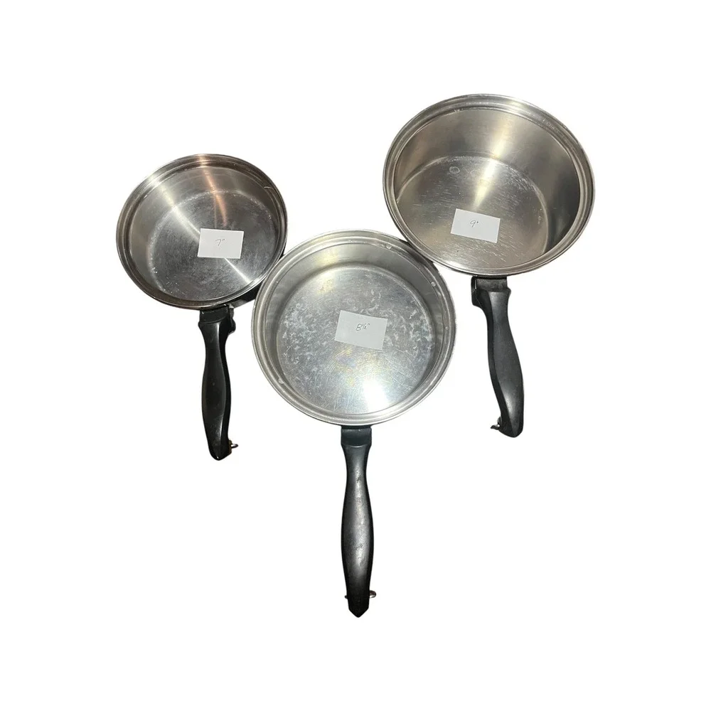 Vtg Chef's Ware Multi-Ply Stainless Steel Cookware Set 5 Pots Pans w/3 Lids lot
